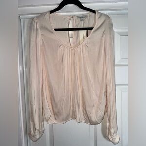 Evereve Alison Joy Blush Pink Women's Cottagecore Long Sleeve Blouse NWT
